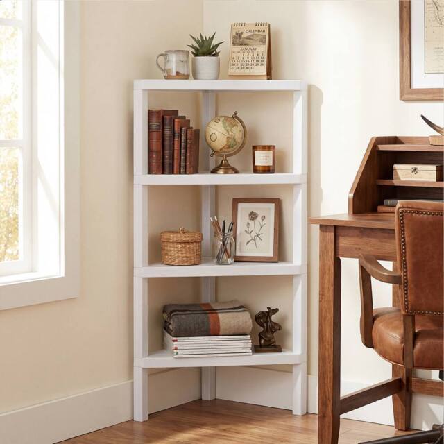 Costway Freestanding Plant Stand 4-Tier Corner Bookshelf Modern Display Rack in White - image 1