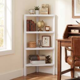 Costway Freestanding Plant Stand 4-Tier Corner Bookshelf Modern Display Rack in White - thumbnail 1