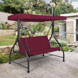 Costway Patio Swing 3-Person Convertible Canopy Swing w/Cushion Seats in Wine - thumbnail 6