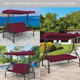 Costway Patio Swing 3-Person Convertible Canopy Swing w/Cushion Seats in Wine - thumbnail 4