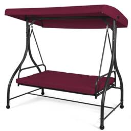 Costway Patio Swing 3-Person Convertible Canopy Swing w/Cushion Seats in Wine - thumbnail 7