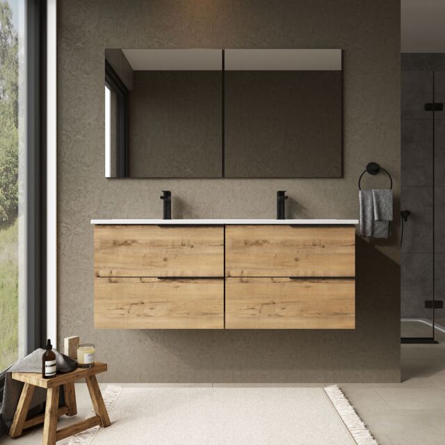 Banyetti Celtic 1200mm Wall Hung Bathroom Vanity Unit with Athena Basin - Ostippo Oak in Light Oak - image 1