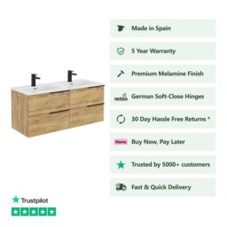 Banyetti Celtic 1200mm Wall Hung Bathroom Vanity Unit with Athena Basin - Ostippo Oak in Light Oak - thumbnail 2