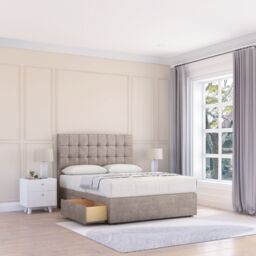 "Sloomy Alabama Divan Bed Base No Drawers & 26"" Struts Headboard in Stone - Size: Single"