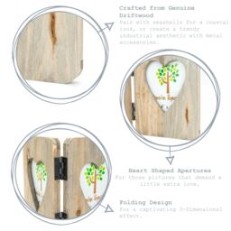"Nicola Spring Rustic Hearts Folding 2 Photo Frames - 4 x 6"" - Pack of 5 in Natural" - thumbnail 2