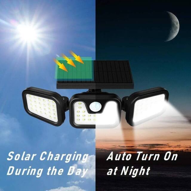 NESTLUNE 3-Head Solar Light LED PIR Motion Sensor Outdoor in Black - image 1