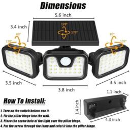 NESTLUNE 3-Head Solar Light LED PIR Motion Sensor Outdoor in Black - thumbnail 2