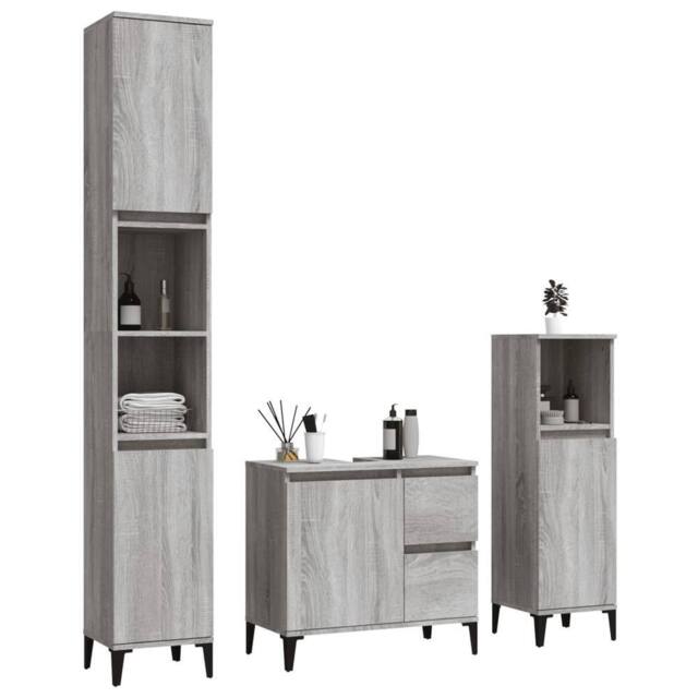 Berkfield Home Modern 3 Piece Bathroom Cabinet Set Grey Sonoma Engineered Wood - image 1