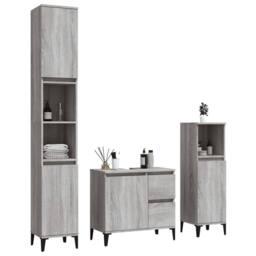 Berkfield Home Modern 3 Piece Bathroom Cabinet Set Grey Sonoma Engineered Wood - thumbnail 1