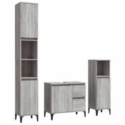 Berkfield Home Modern 3 Piece Bathroom Cabinet Set Grey Sonoma Engineered Wood - thumbnail 3