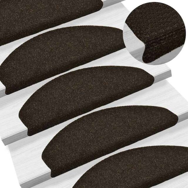 Berkfield Home Self-adhesive Stair Mats 15pcs Dark Brown 65x21x4cm Needle Punch - Size: Medium - image 1