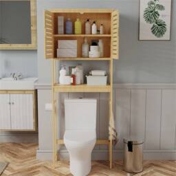 VOGREX Bamboo 3-Tier Storage Rack Over Toilet, Washing Machine Shelf in Brown - thumbnail 5