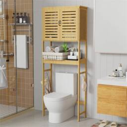VOGREX Bamboo 3-Tier Storage Rack Over Toilet, Washing Machine Shelf in Brown - thumbnail 6