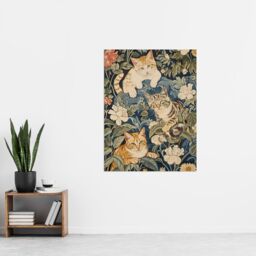 "Artery8 Kittens in Flowers Painting Animal Lover Wall Art Print in Green - Size: W18"" x H24""" - thumbnail 4