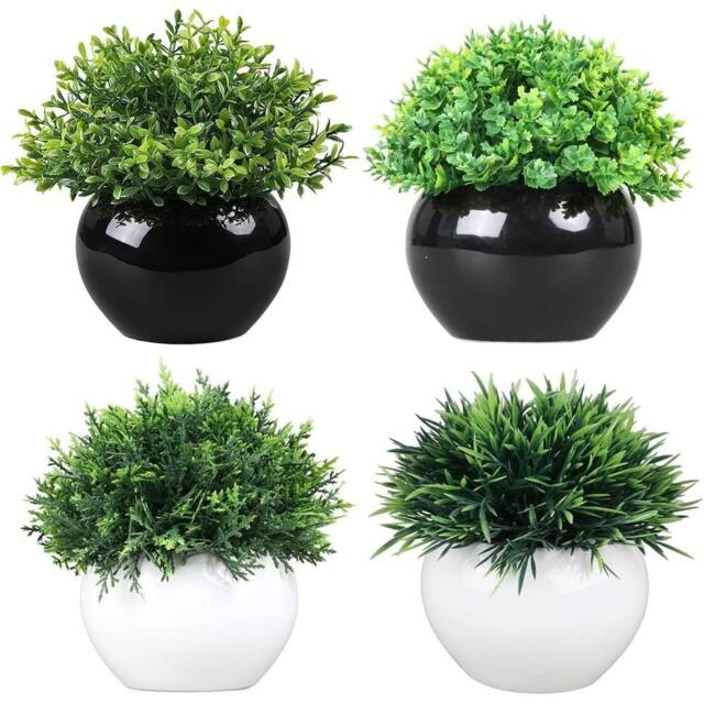 VOGREX Artificial Plants for Home Decor Indoor, 4 Pcs Fake Potted in Black - image 1