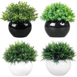 VOGREX Artificial Plants for Home Decor Indoor, 4 Pcs Fake Potted in Black - thumbnail 1