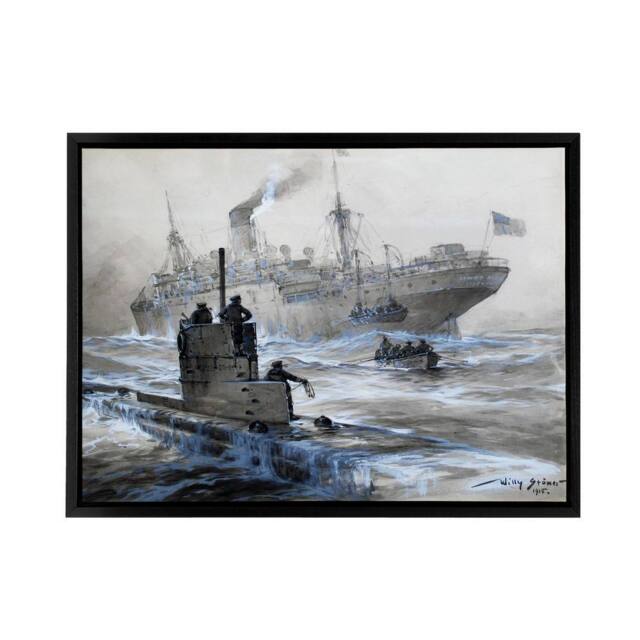 "Artery8 Stower WWI U boat Sinking of Linda Blanche Framed Canvas Wall Art Print in Grey - Size: W18"" x H24""" - image 1