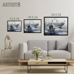 "Artery8 Stower WWI U boat Sinking of Linda Blanche Framed Canvas Wall Art Print in Grey - Size: W18"" x H24""" - thumbnail 4