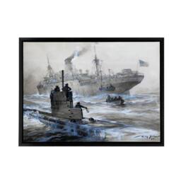 "Artery8 Stower WWI U boat Sinking of Linda Blanche Framed Canvas Wall Art Print in Grey - Size: W18"" x H24""" - thumbnail 1