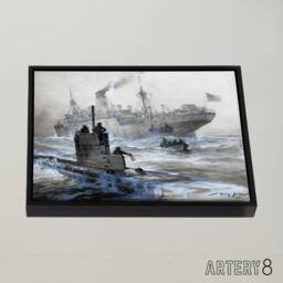 "Artery8 Stower WWI U boat Sinking of Linda Blanche Framed Canvas Wall Art Print in Grey - Size: W18"" x H24""" - thumbnail 2