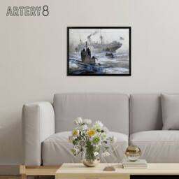 "Artery8 Stower WWI U boat Sinking of Linda Blanche Framed Canvas Wall Art Print in Grey - Size: W18"" x H24""" - thumbnail 3