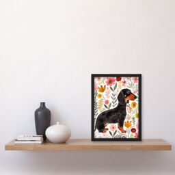 "Artery8 Dachshund Sausage Dog Lover Floral Watercolour Framed Wall Art - Size: W12"" x H16""" - thumbnail 4