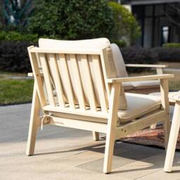 Direct Wicker 6-Piece Acacia Wood Outdoor Sectional Sofa Set, Naturally Sanded in Cream - Size: 5 Pack - thumbnail 4