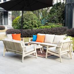 Direct Wicker 6-Piece Acacia Wood Outdoor Sectional Sofa Set, Naturally Sanded in Cream - Size: 5 Pack - thumbnail 6