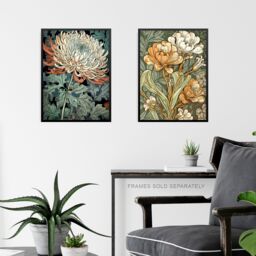 Artery8 Wall Art Print Set of 3 Elegant Single Anemone Chrysanthemum Freesia Flowers Floral Colour Reds Rust Orange Artwork Living Room Poster s Pack - thumbnail 6