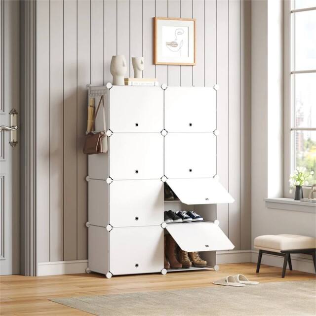 KORVIXA White 8 PCS Portable Plastic Shoe Cabinet with Door - Size: 100 cm - image 1
