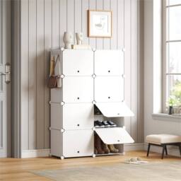 KORVIXA White 8 PCS Portable Plastic Shoe Cabinet with Door - Size: 100 cm - thumbnail 1