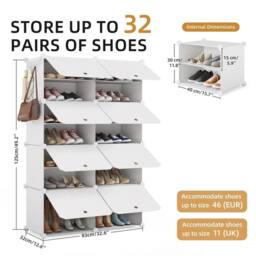 KORVIXA White 8 PCS Portable Plastic Shoe Cabinet with Door - Size: 100 cm - thumbnail 2