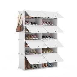 KORVIXA White 8 PCS Portable Plastic Shoe Cabinet with Door - Size: 100 cm - thumbnail 4