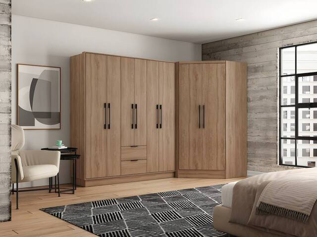 Vente-unique 8 - Door Corner Wardrobe With 2 Drawers - L263 Cm - Color: Natural in Light Oak - image 1