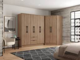 Vente-unique 8 - Door Corner Wardrobe With 2 Drawers - L263 Cm - Color: Natural in Light Oak - thumbnail 4