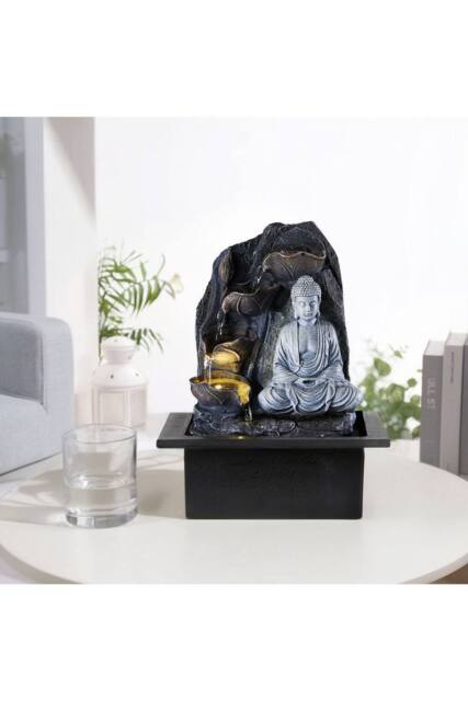 H&O Direct Tabletop Water Fountain Buddha Decor in Grey - image 1