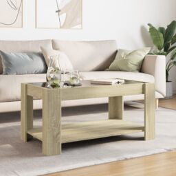 Berkfield Home Coffee Table with LED Sonoma Oak 93x53x45 cm Engineered Wood in Brown - Size: 93 x 53 x 45 cm - thumbnail 4