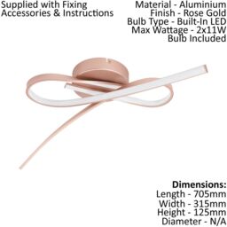 Loops Flush Ceiling Light Colour Rose Gold Shade White Plastic Bulb LED 2x11W - thumbnail 2