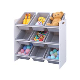 Xample 3 Tier Kids Children Toy Shelf Storage Organizer Unit W/ 9 Bins in White