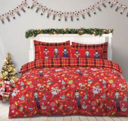 Velosso Nutcracker Cotton Rich Printed Duvet Cover & Pillowcase Se in Red - Size: King