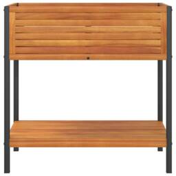 Berkfield Home Garden Planter with Shelf 80x45x80 cm Solid Wood Acacia & Steel in Brown - Size: 80 x 45 x 80 cm - thumbnail 4