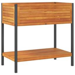 Berkfield Home Garden Planter with Shelf 80x45x80 cm Solid Wood Acacia & Steel in Brown - Size: 80 x 45 x 80 cm - thumbnail 2