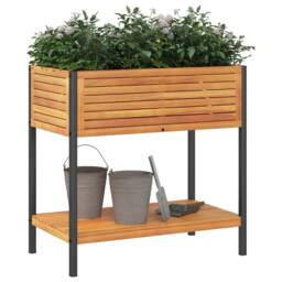 Berkfield Home Garden Planter with Shelf 80x45x80 cm Solid Wood Acacia & Steel in Brown - Size: 80 x 45 x 80 cm - thumbnail 3
