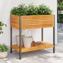 Berkfield Home Garden Planter with Shelf 80x45x80 cm Solid Wood Acacia & Steel in Brown - Size: 80 x 45 x 80 cm - thumbnail 1