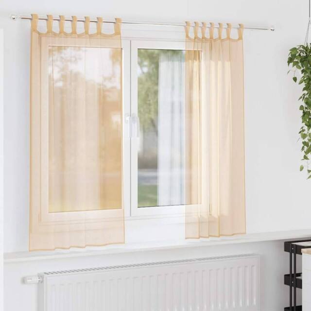Berkfield Home Voile Curtains with Rod Pockets 2 pcs Sand in Light Tan - image 1