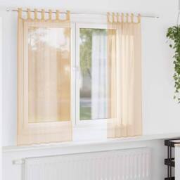 Berkfield Home Voile Curtains with Rod Pockets 2 pcs Sand in Light Tan - thumbnail 1