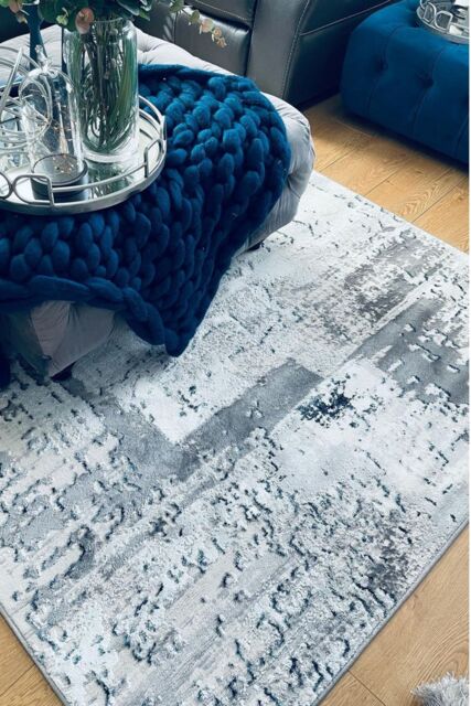 Kukoon Silver Blue Grey Modern Abstract Distressed Area Rug Living Room Décor in Baby Blue - Size: 80 cm x 150 cm - image 1