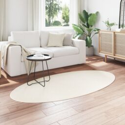 Berkfield Home Rugs Cream Wool 100 x 200 cm Area Rug Oval Modern Oval Rug - Size: Medium - thumbnail 3