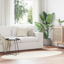 Berkfield Home Rugs Cream Wool 100 x 200 cm Area Rug Oval Modern Oval Rug - Size: Medium - thumbnail 1