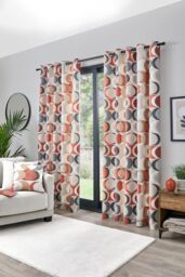 Fusion 'Sander' 100% Cotton Light Filtering Pair of Eyelet Curtains in Dark Red - Size: 117 cm width x 183 cm drop